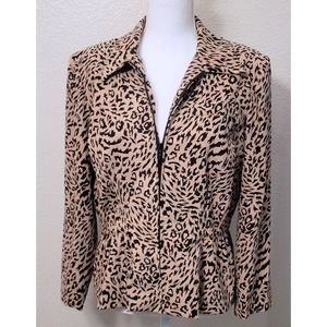 Leopard Animal Print Jacket w/ Shoulder Pads LENNIE Size 12 Petite 12P